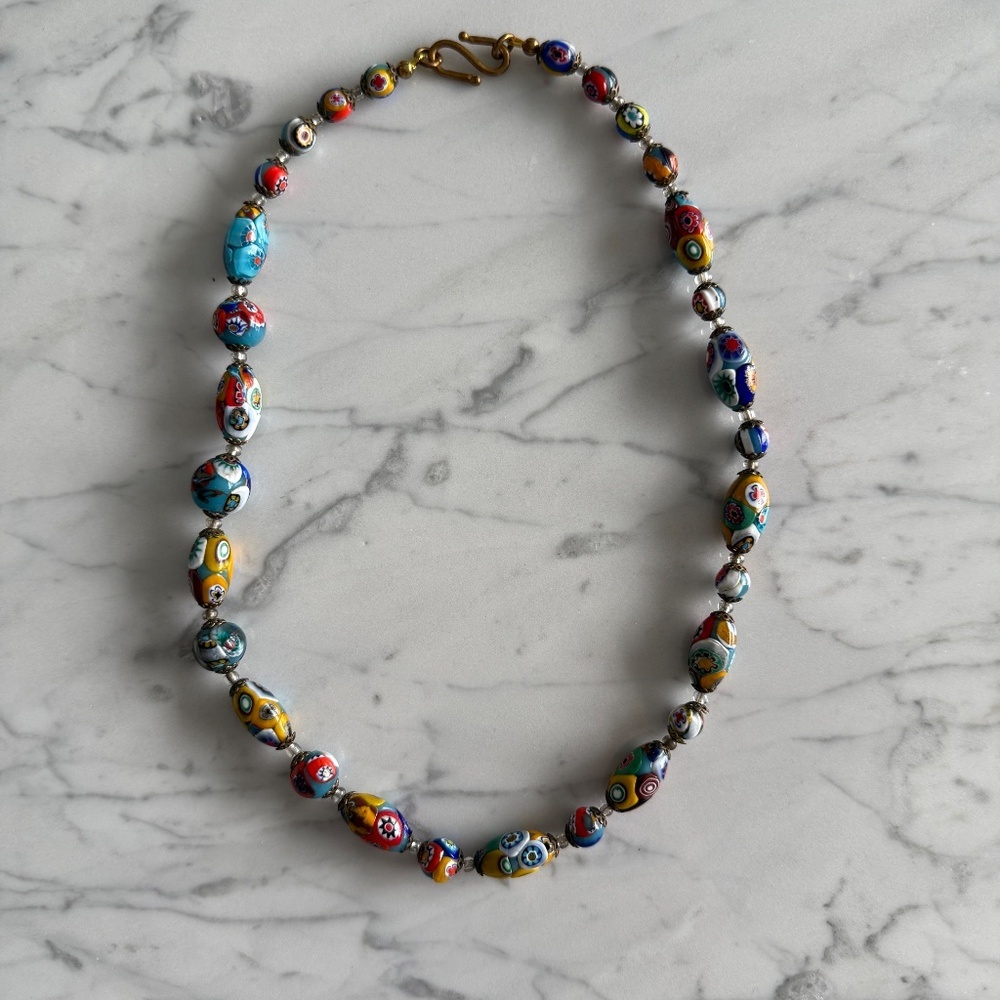 Authentic Murano Millefiori Glass Bead Necklace | Vintage Venetian | Graduated - Picture 4 of 13